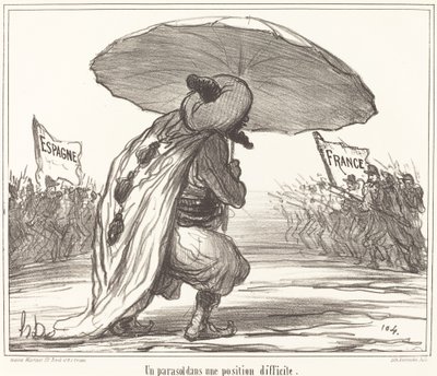 Ein Sonnenschirm in einer schwierigen Position von Honoré Daumier
