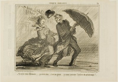 „- Keine Sorge, Eleonore... es ist nichts, es ist nur ein kleiner Wind, der die Ankunft des Frühlings ankündigt,“ Platte 34 aus Croquis Parisiens von Honoré Victorin Daumier