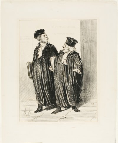 „- Endlich erhielten wir die Aufteilung des Eigentums zwischen Ehemann und Ehefrau... - wurde auch Zeit, es war kein Geld mehr übrig zu teilen,“ Platte 3 aus Les Avocats Et Les Plaideurs von Honoré Victorin Daumier