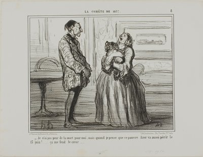 „- Ich habe keine Angst um mich, aber wenn ich an den armen Azor denke, der am 13. Juni sterben wird... es bricht mir einfach das Herz,“ Platte 8 aus La Comète De 1857 von Honoré Victorin Daumier
