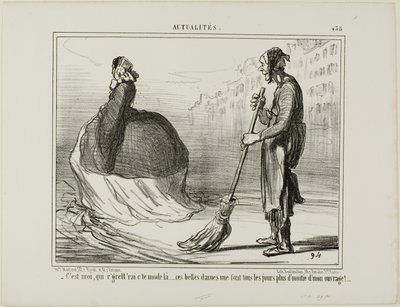 „- Ich würde es bedauern, wenn dieser Modestil eines Tages aus der Mode käme... diese Damen erledigen die Hälfte meiner Arbeit!“, Platte 438 aus Actualités von Honoré Victorin Daumier