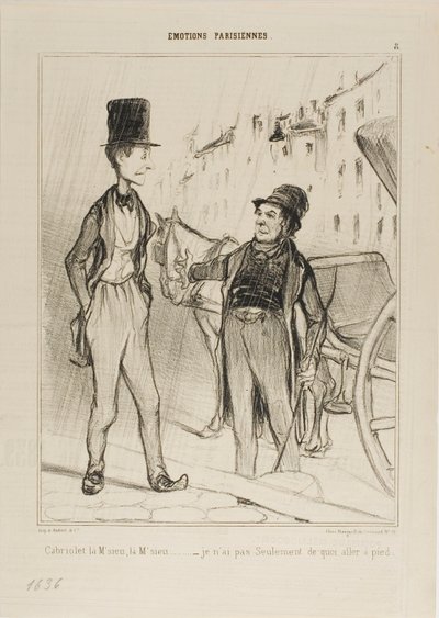 „- Taxi Monsieur? Taxi? - Ich habe nicht einmal genug, um zu Fuß zu gehen,“ Tafel 8 aus Émotions De Parisiens von Honoré Victorin Daumier