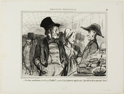 "- Sagen Sie mir, mein guter Mann, ist dies das Buffet?... es sieht für mich ziemlich appetitlich aus, ich hätte nichts dagegen, etwas zu haben...", Tafel 19 aus L