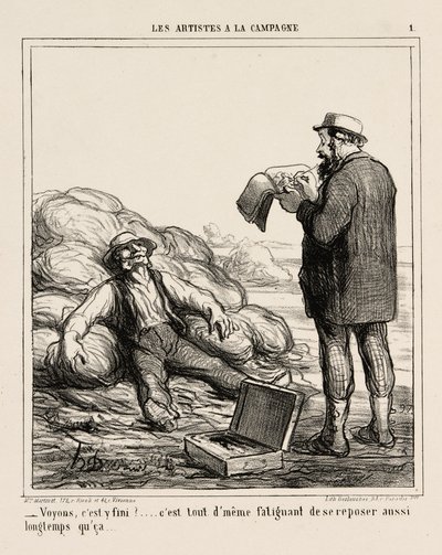 „- Nun, bist du endlich fertig?... schließlich ist es ermüdend, sich so lange zu entspannen“, Platte 1 aus Les Artistes A La Campagne von Honoré Victorin Daumier