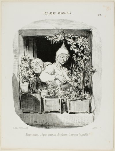 Eine mustergültige Ehe: Seit dreißig Jahren pflegen sie Tugend und Nelken, Platte sechs aus Les Bons Bourgeois von Honoré Victorin Daumier