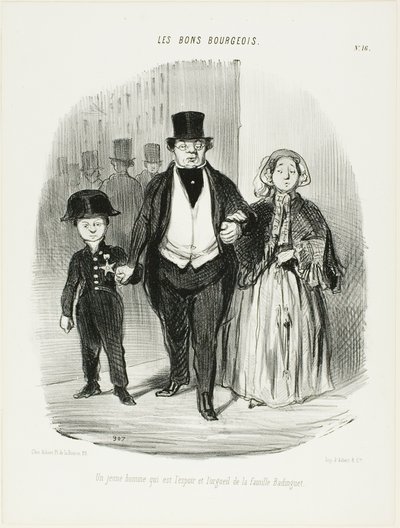 Ein junger Mann, der der Stolz und die Hoffnung der Familie Badinguet ist, Platte 16 aus Les Bons Bourgeois von Honoré Victorin Daumier