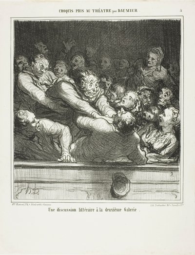 Ein literarisches Argument auf der zweiten Ebene, Platte 3 aus Croquis Pris Au Théâtre par Daumier von Honoré Victorin Daumier