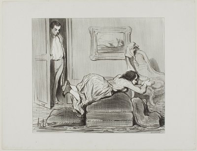Ein eifriger Schüler übt zu Hause, Tafel 6 aus Les Baigneuses von Honoré Victorin Daumier