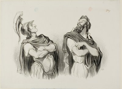 Achilles und Agamemnon. Achilles: „- Und was kümmert mich dein Troja!,“ Platte eins aus Physionomies Tragiques von Honoré Victorin Daumier