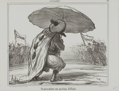 Ein Regenschirm in einer schwierigen Position, Platte 119 aus Actualités von Honoré Victorin Daumier