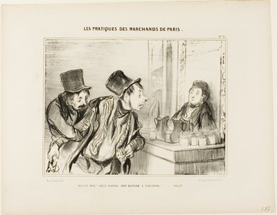 „Alles ist bezahlt? Und wir haben niemanden beleidigt… Tschüss,“ Platte 31 aus Types Parisiens von Honoré Victorin Daumier