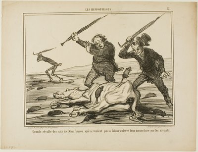Große Revolte der Ratten von Montfaucon, die nicht wollen, dass ihr Futter von Wissenschaftlern weggenommen wird, Platte 12 aus Les Hippophages von Honoré Victorin Daumier