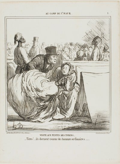 „Ich will nicht in so tiefes Wasser gehen... da sind bestimmt große Fische drin!“, Platte 1 aus Enfantillages von Honoré Victorin Daumier