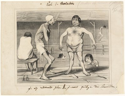 Ich gehe da nicht mehr rein! - Ich glaube, da sind Krebse..., Platte eins aus Les Baigneurs von Honoré Victorin Daumier