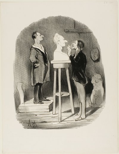 Monsieur Filochard, ehemaliger Ladenbesitzer, im Ruhestand, fühlt das Bedürfnis, seine Büste in Marmor auch der entferntesten Nachwelt zu überliefern, Platte 68 aus Les Bons bourgeois von Honoré Victorin Daumier