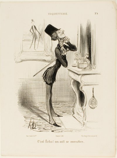 „Oh Mist! Ich scheine keinen Knoten binden zu können!“ Tafel 4 aus Coquetterie von Honoré Victorin Daumier