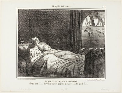 Einer der Nachteile des Lebens im Keller. „Schau, hier sind noch mehr, die letzte Nacht gewachsen sind...“, Platte 15 aus Croquis Parisiens von Honoré Victorin Daumier