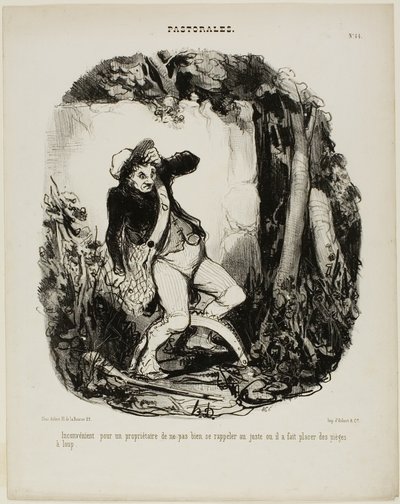 Ziemlich peinlich, sich nicht zu erinnern, wo man die Wolfsfallen versteckt hat, Platte 44 aus Pastorales von Honoré Victorin Daumier