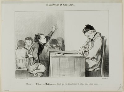 „Sir... Sir... Siiiirrrr... Christus, es ist ärgerlich, eine Kolik zu haben, wenn der Aufseher beaufsichtigt,“ Tafel 13 aus Professeurs Et Moutards von Honoré Victorin Daumier