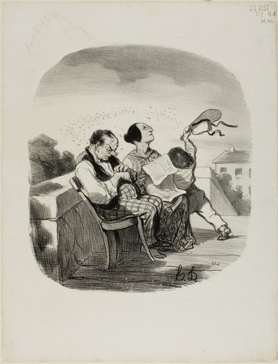 Der Vorteil, die frische Luft auf einer italienischen Terrasse mit einer großen Anzahl von Insekten zu teilen, Tafel 42 aus Pastorales von Honoré Victorin Daumier