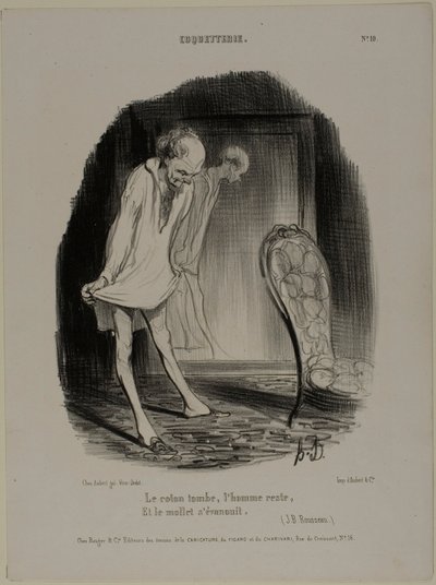 Das Baumwollkleid fällt, der Mann bleibt, und das Kalb verblasst (J.B. Rousseau), Tafel 10 aus Coquetterie von Honoré Victorin Daumier