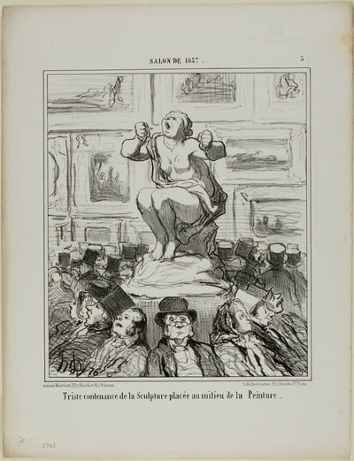 Der Unmut über eine Skulptur inmitten einer Gemäldeausstellung, Platte 5 aus Salon De 1857 von Honoré Victorin Daumier