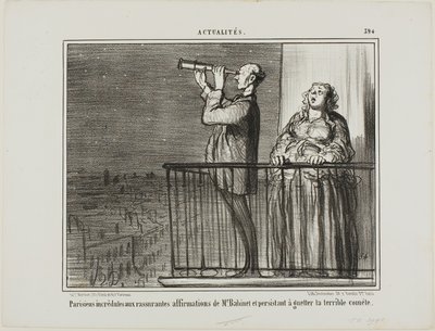 Die Pariser trauen den Zusicherungen von Monsieur Babinet nicht ganz und bestehen darauf, auf den Kometen zu warten, Platte 394 aus Actualités von Honoré Victorin Daumier