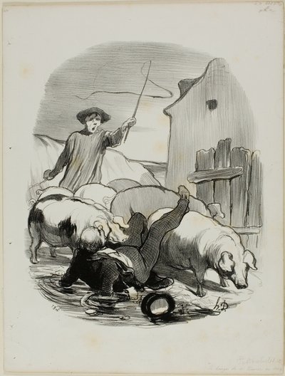 Die Gefahr, bei einer Jagd erwischt zu werden, Tafel 12 aus Pastorales von Honoré Victorin Daumier