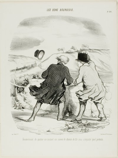 Die Unannehmlichkeit, den Zug auch nur für einen Moment und aus welchem Vorwand auch immer zu verlassen, Platte 29 aus Les Bons Bourgeois von Honoré Victorin Daumier
