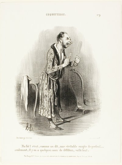 „Nun ja... wie das Sprichwort sagt, wie eine echte Perlenkette, ... nur dass einige von ihnen aufgefädelt sind, das ist alles!“, Platte 9 aus Coquetterie von Honoré Victorin Daumier