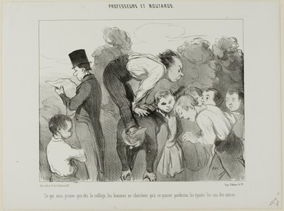 Was wieder beweist, dass man sich schon seit der Schule auf die Schultern seiner Verwandten stützt, um im Leben voranzukommen, Platte 30 aus Professeurs Et Moutards von Honoré Victorin Daumier