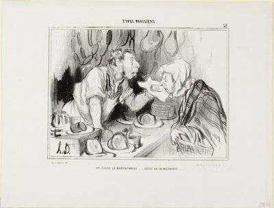„Sie schnüffeln die Ware... bevor Sie sie kaufen“, Platte 32 aus Types Parisiens von Honoré Victorin Daumier