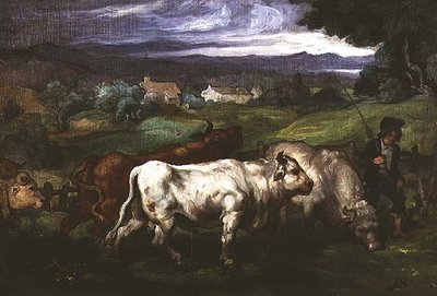 Rinder und ein Treiber in einer Landschaft von Honore (circle of) Daumier