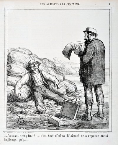 Werk von Honoré Daumier. Charivari stammt aus dem Jahr 1865: Serie LES ARTISTS IN THE CAMPAGNE - „Lass uns sehen, ist es vorbei?... Es ist immer noch anstrengend, so lange zu ruhen...“ MUSEUM DER SCHÖNEN KÜNSTE - PALAST LONGCHAMP, MARSEILLE von Honoré Daumier