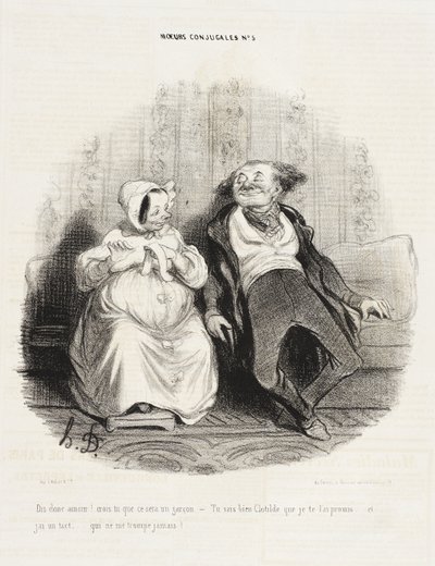 Sag mal, mein Schatz! Glaubst du, es wird ein Junge? von Honoré Daumier