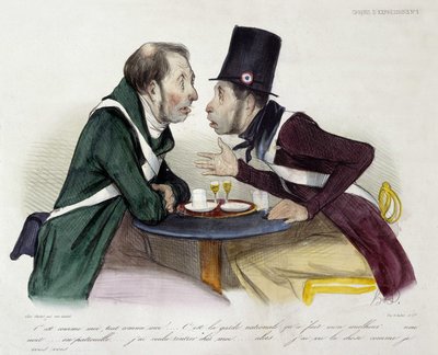 Diskussion im Bistro zwischen Nationalgardisten - von Daumier von Honoré Daumier