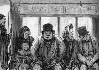 Innenraum eines Omnibusses. Zeichnung von Honoré Daumier (1808-1879) von Honoré Daumier