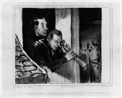 Oh! Absolut als wären wir dort, die Große zieht ihr Korsett aus und die Kleine sucht nach einem Splitter. Illustration von Honore Daumier (1808-1879), veröffentlicht in den Nachrichten in „Charivari“, datiert 1. Dezember 1841. von Honoré Daumier