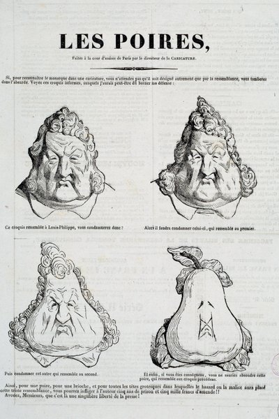 Birnen: Karikatur, die eine Metamorphose von Louis Philippes Gesicht in eine Birne darstellt von Honoré Daumier