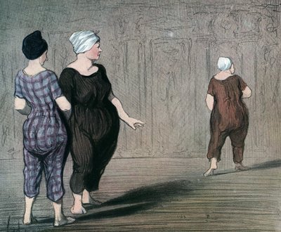 Serie „Les baigneuses“ zwei Frauen im Badeanzug begutachten den Schnitt einer anderen, Karikatur von Honore Daumier (1808-1879) 1844 von Honoré Daumier