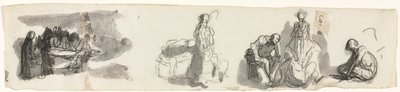 Blatt mit Studien einer Gruppe von vier Figuren rechts (recto) von Honoré Daumier