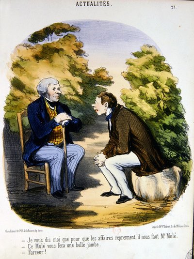 Zwei Männer diskutieren über Politik und die Nützlichkeit des Comte de Mole von Honoré Daumier
