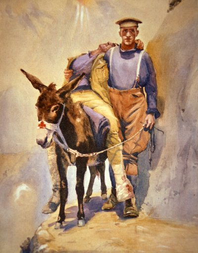John Simpson Kirkpatrick von der 3. Australischen Feldambulanz, der mit seinem Esel verwundete Soldaten in Gallipoli 1915 rettete von Horace Moore Jones