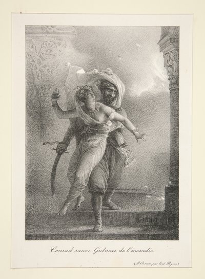 Conrad rettet Gulnare aus dem Feuer (Byrons Der Korsar) von Horace Vernet