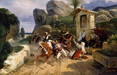Italienische Banditen von päpstlichen Truppen überrascht von Horace Vernet