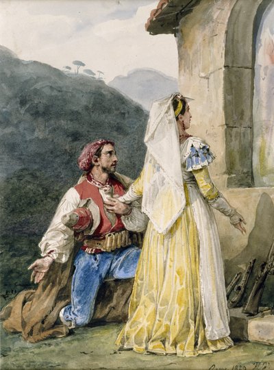 Italienische Bauern an einem Schrein von Horace Vernet