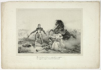 Sie hielt in ihren Armen die Leiche, blass und blutig... von Emile Jean Horace Vernet