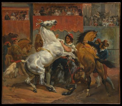 Der Start des Rennens der reiterlosen Pferde von Horace Vernet