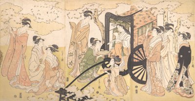 Ein Kirschblütenausflug einer edlen Dame und ihrer Begleiter, ca. 1797 von Hosoda Eishi