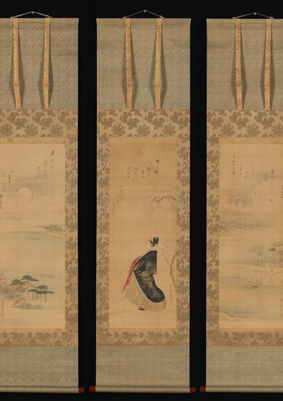 Schnee, Mond und Kirschblüten Yoshiwara in drei Jahreszeiten, frühes 19. Jahrhundert von Hosoda Eishi